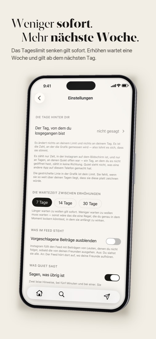 Einstellungen: jetzt senken, nächste Woche erhöhen